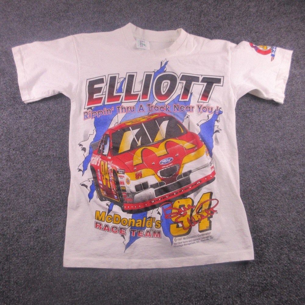 Vintage Bill‎ Elliott McDonald's Shirt Mens Small White 94 NASCAR Racing 90s